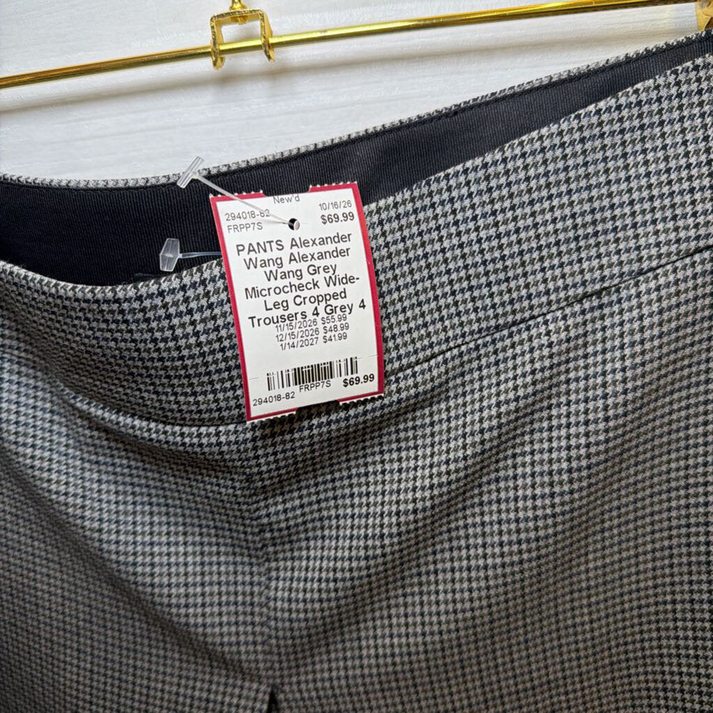 Alexander Wang Grey Microcheck Wide-Leg Cropped Trousers 4