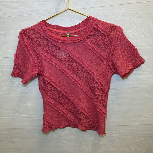 Free People Coral Lace/Ruffle Short Sleeve Top Extra Small