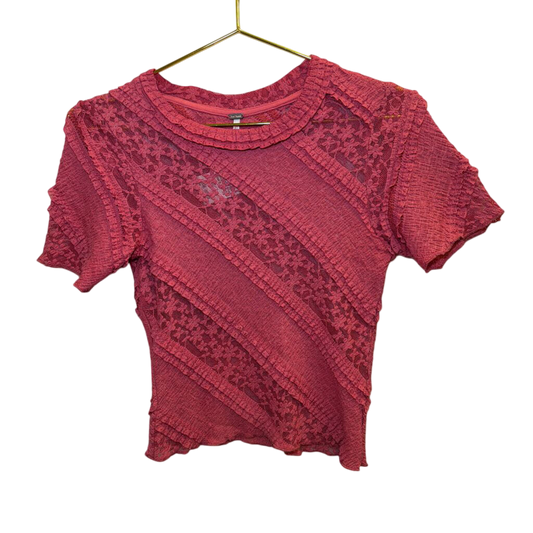 Free People Coral Lace/Ruffle Short Sleeve Top Extra Small