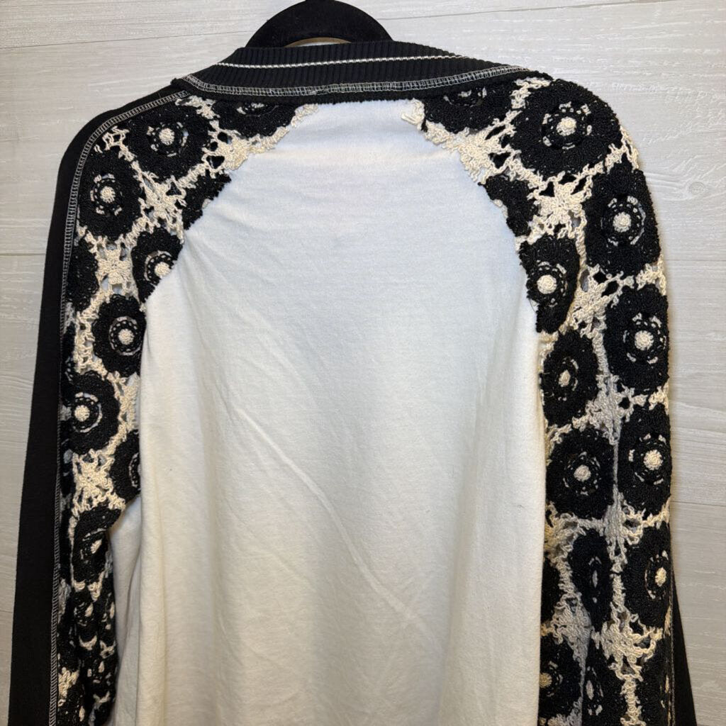 We The Free Black/White Crochet Long Sleeve Top Small