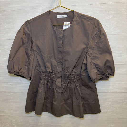 Tibi Taupe Smoked Waist Puff Sleeve Blouse Small