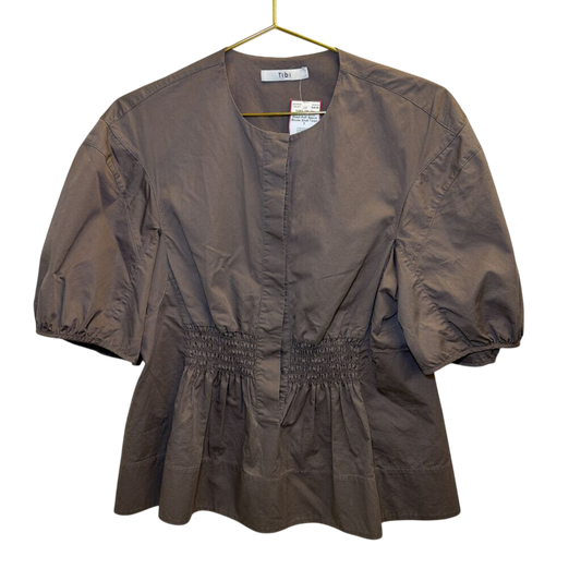 Tibi Taupe Smoked Waist Puff Sleeve Blouse Small