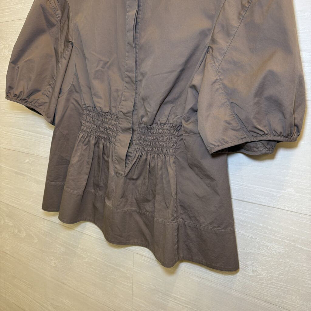 Tibi Taupe Smoked Waist Puff Sleeve Blouse Small