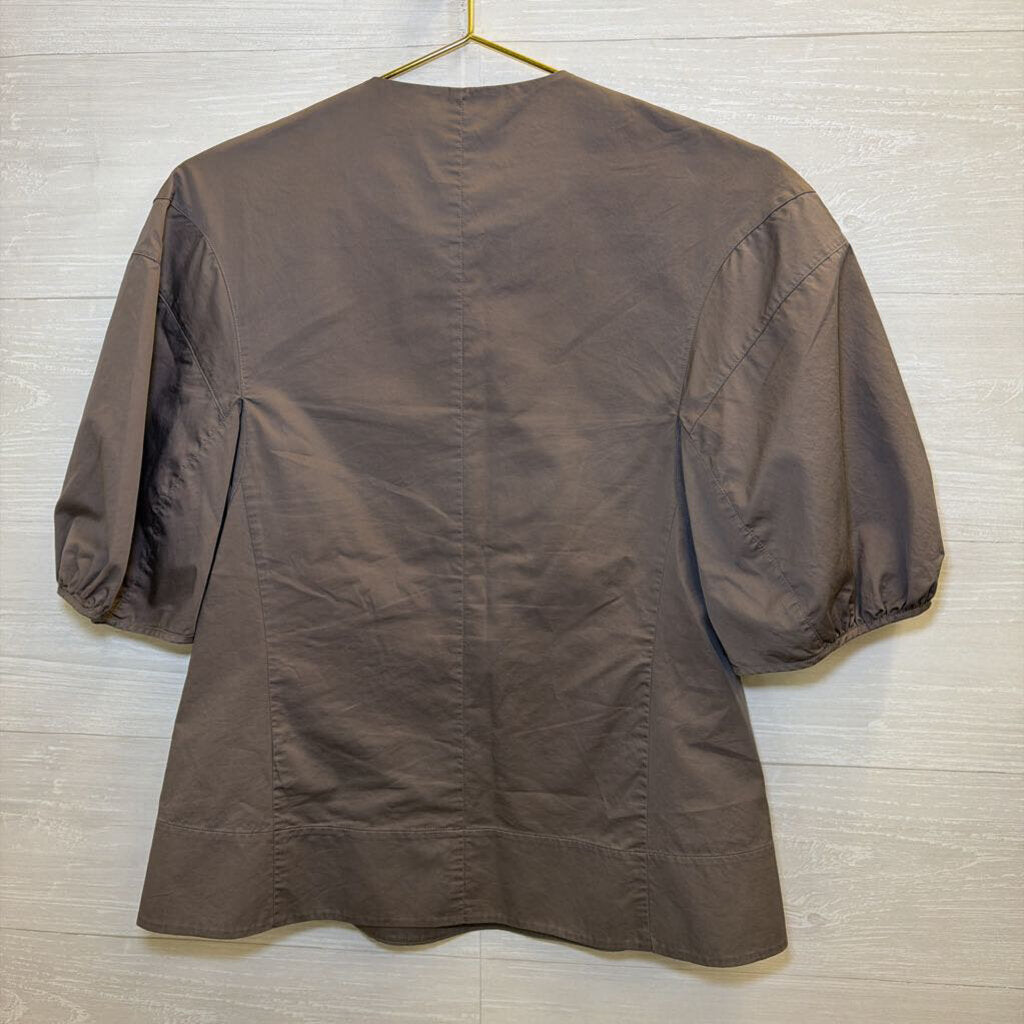 Tibi Taupe Smoked Waist Puff Sleeve Blouse Small