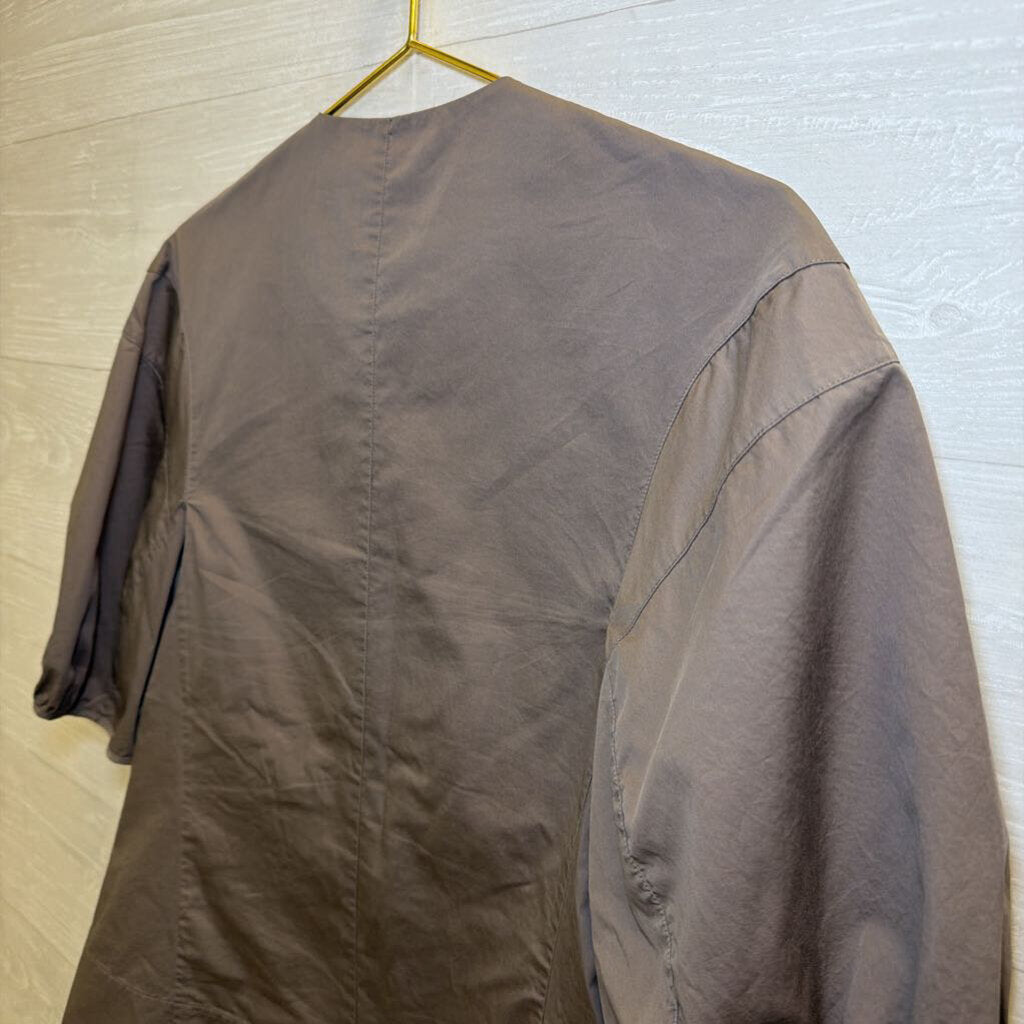 Tibi Taupe Smoked Waist Puff Sleeve Blouse Small