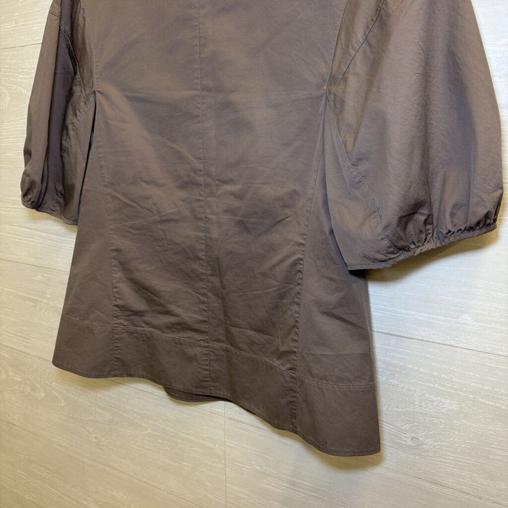 Tibi Taupe Smoked Waist Puff Sleeve Blouse Small