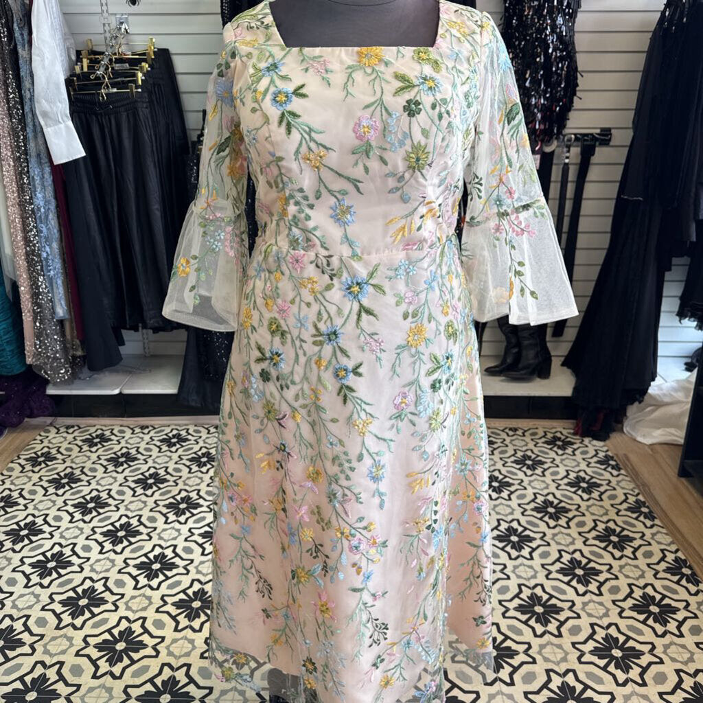 Floral Embroidered Mesh Bell Sleeve 16