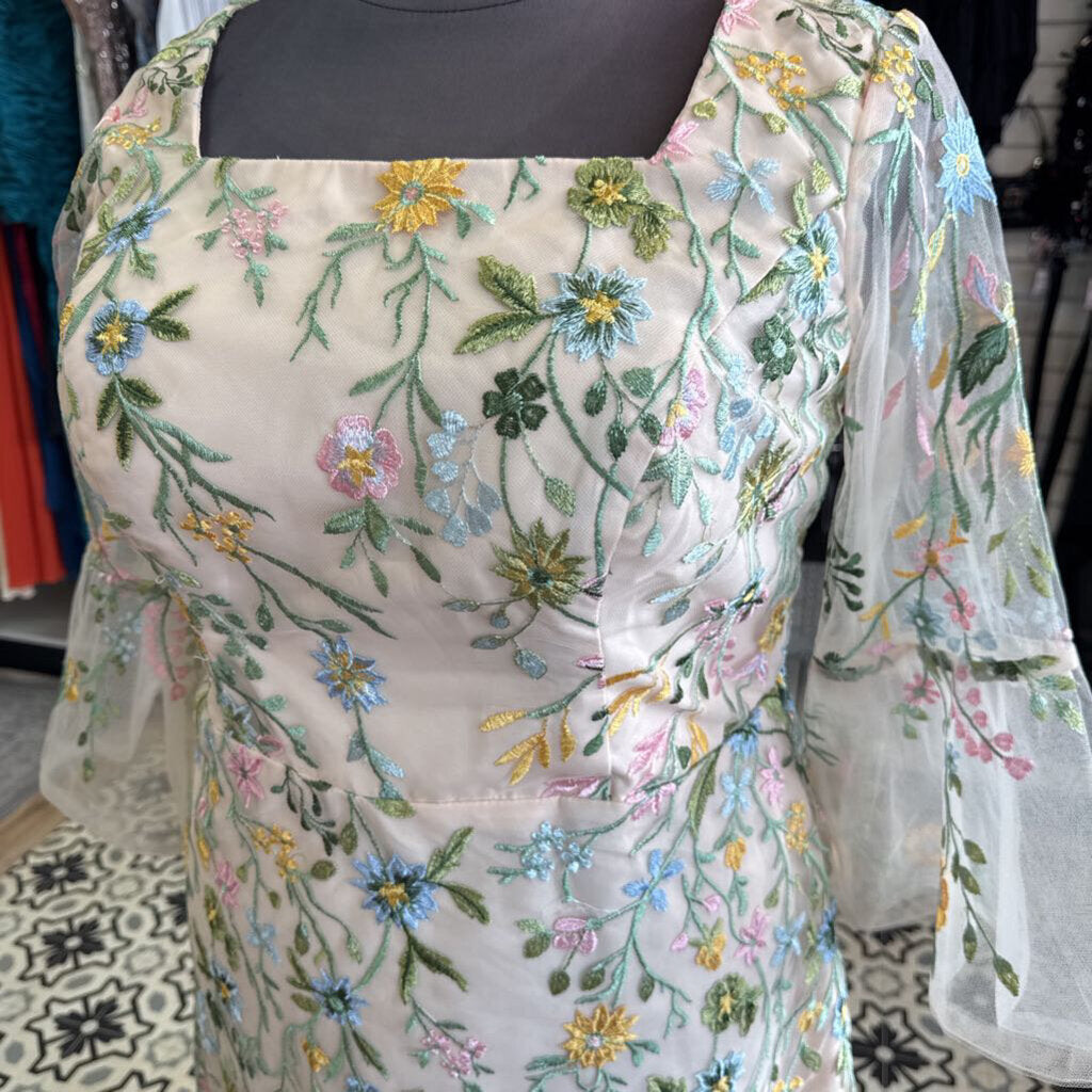 Floral Embroidered Mesh Bell Sleeve 16
