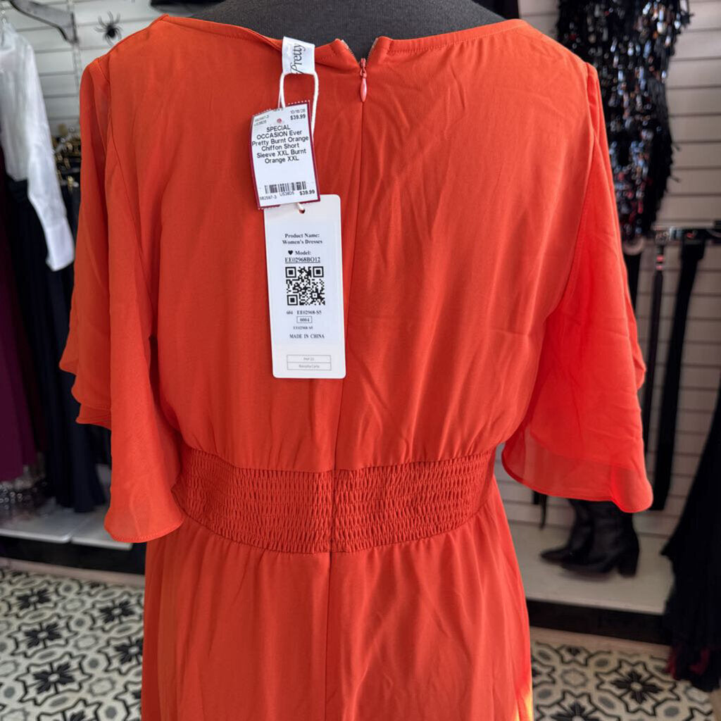Burnt Orange Chiffon Short Sleeve XXL