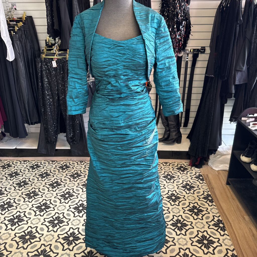 Jade Green Rushed Formal Gown with Jacket 12