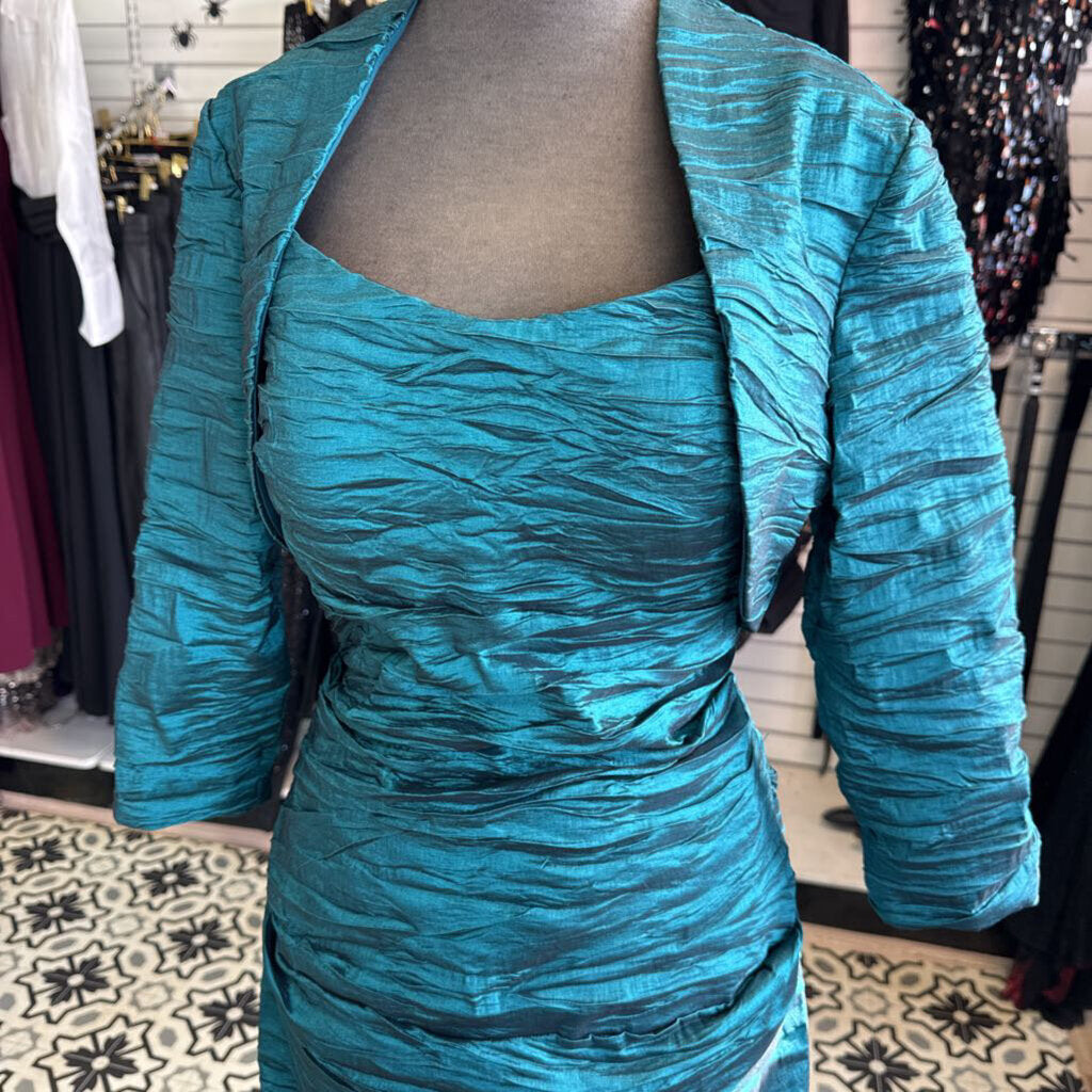 Jade Green Rushed Formal Gown with Jacket 12