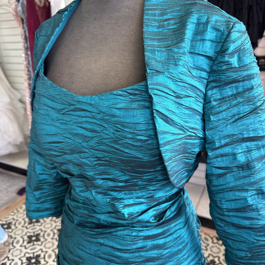 Jade Green Rushed Formal Gown with Jacket 12