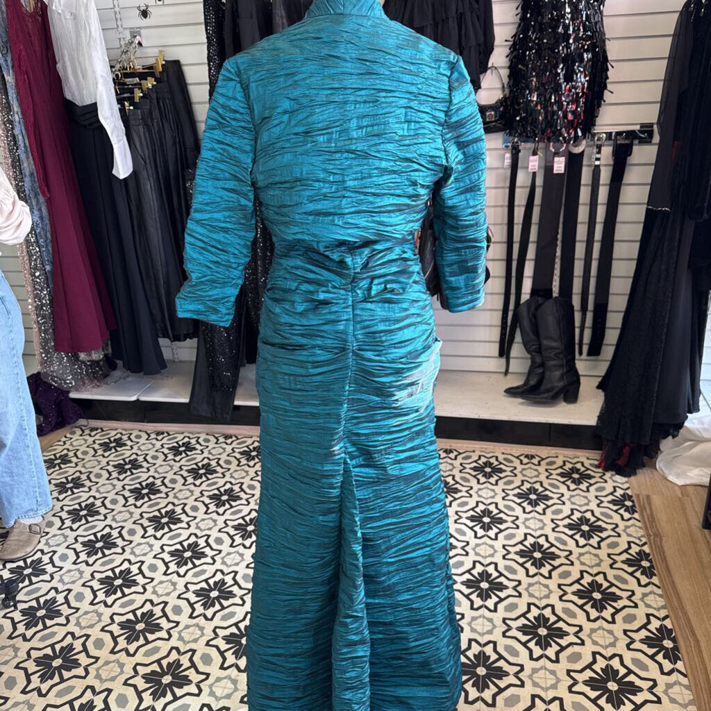 Jade Green Rushed Formal Gown with Jacket 12