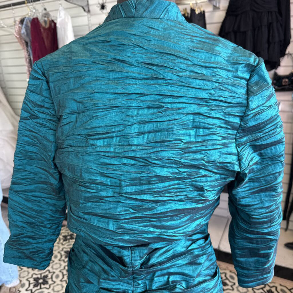 Jade Green Rushed Formal Gown with Jacket 12