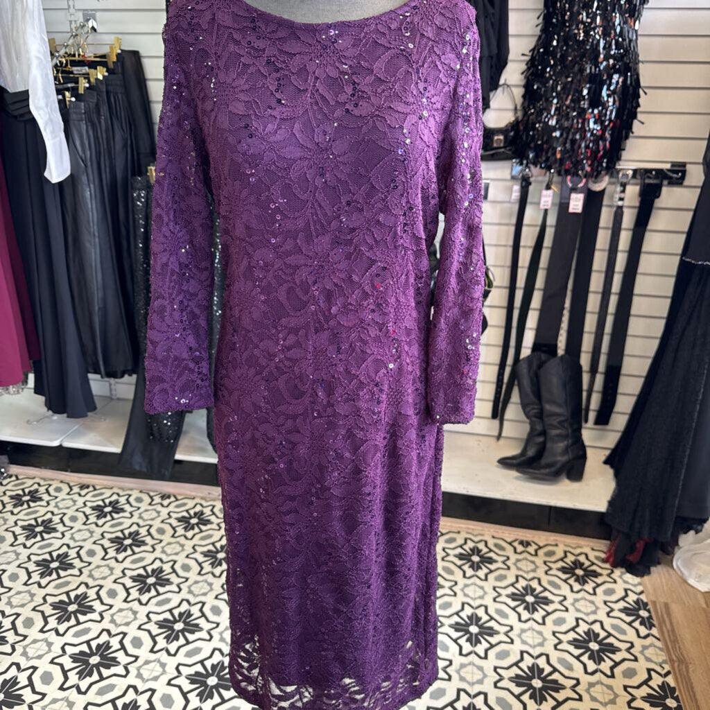 Plum Lace/Sequin Short Formal with Sleeves 12