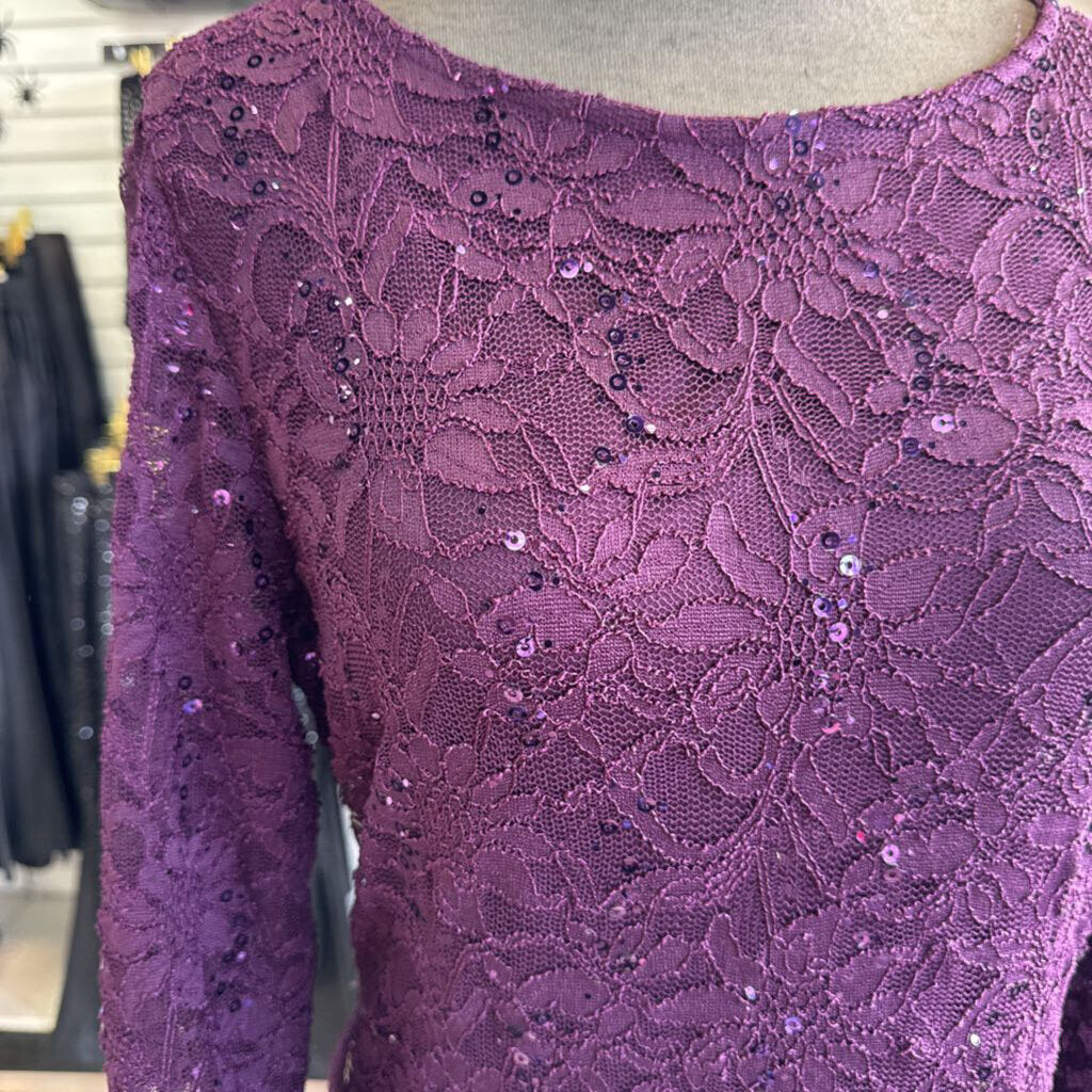Plum Lace/Sequin Short Formal with Sleeves 12