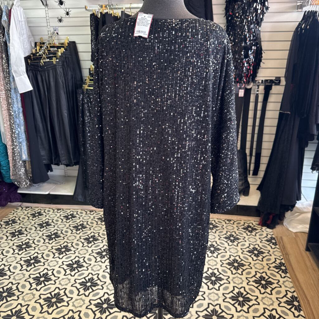 Vince Camuto Black Sequin Short Formal with Sleeves Medium