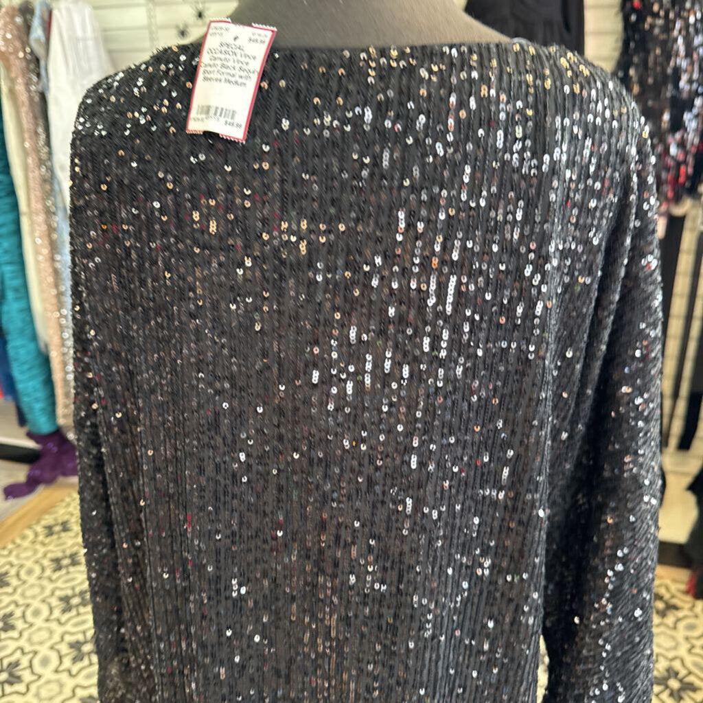 Vince Camuto Black Sequin Short Formal with Sleeves Medium