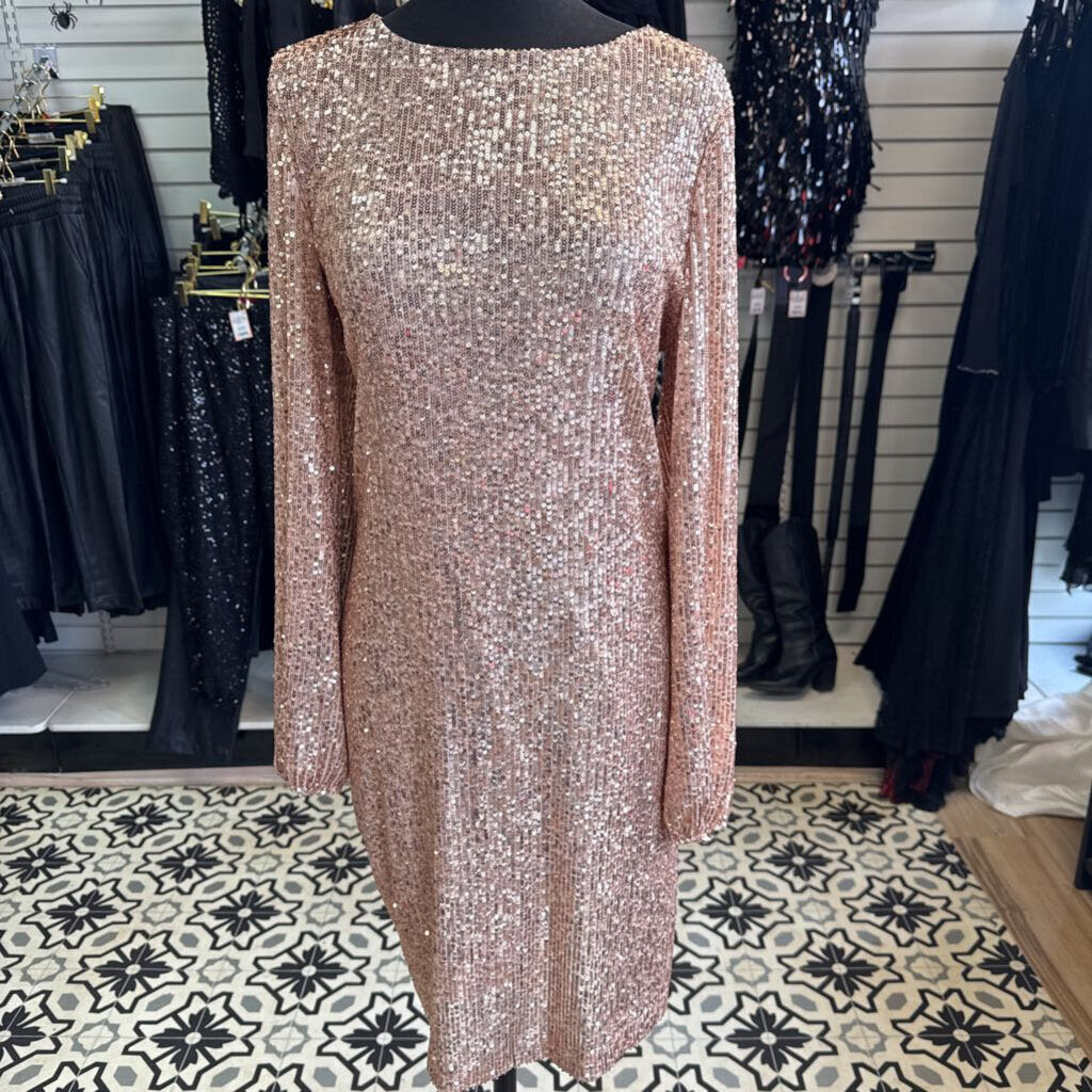 Preston and York Rose Gold Sequin Short Formal with Sleeves 10