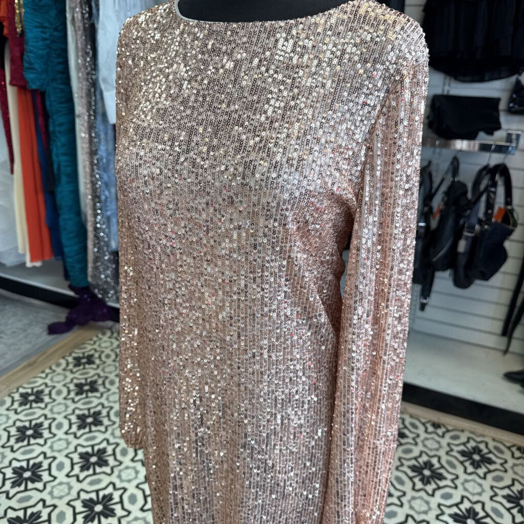 Preston and York Rose Gold Sequin Short Formal with Sleeves 10