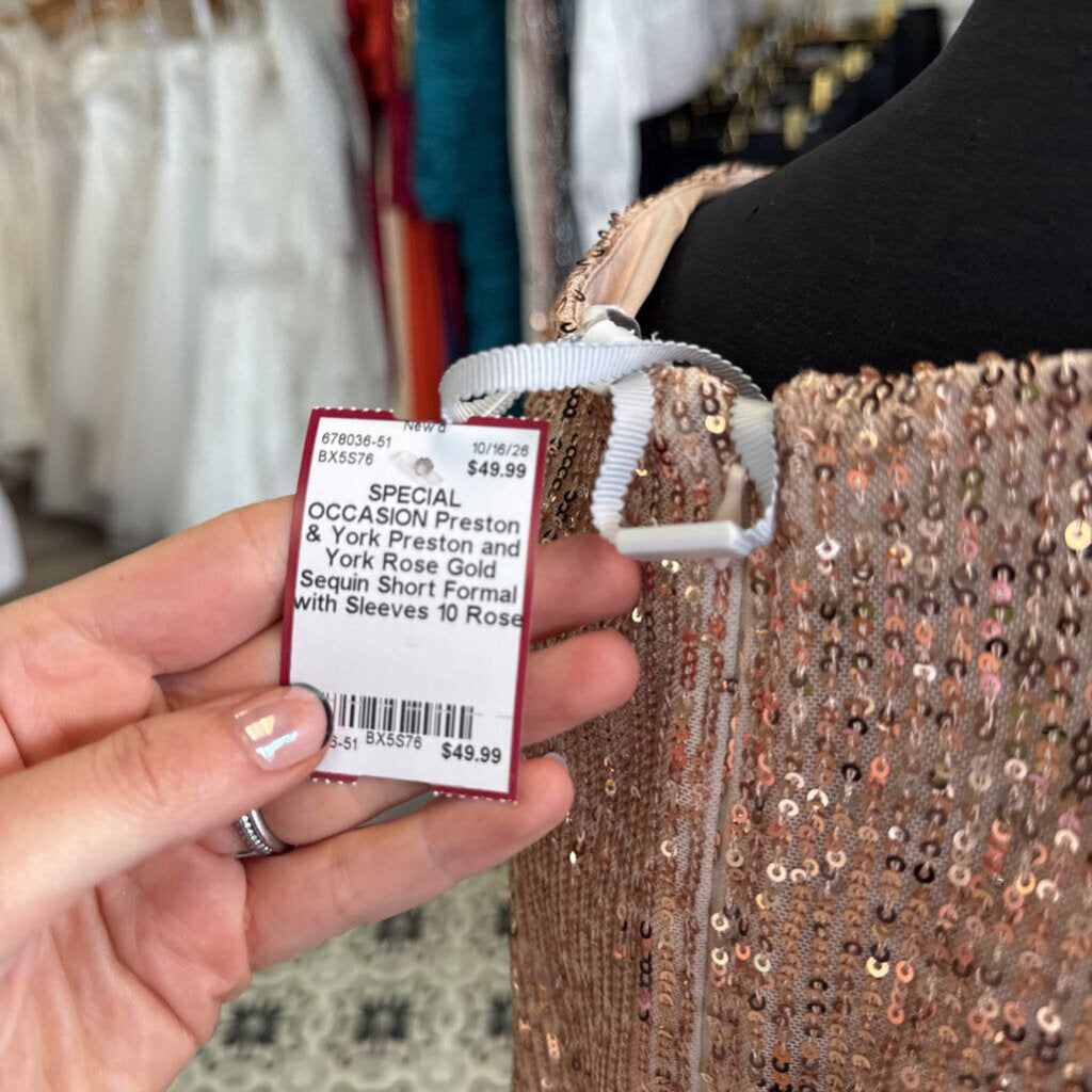 Preston and York Rose Gold Sequin Short Formal with Sleeves 10