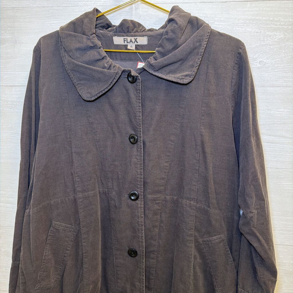 Flax Grey Charcoal Button-Front Longline Jacket Small