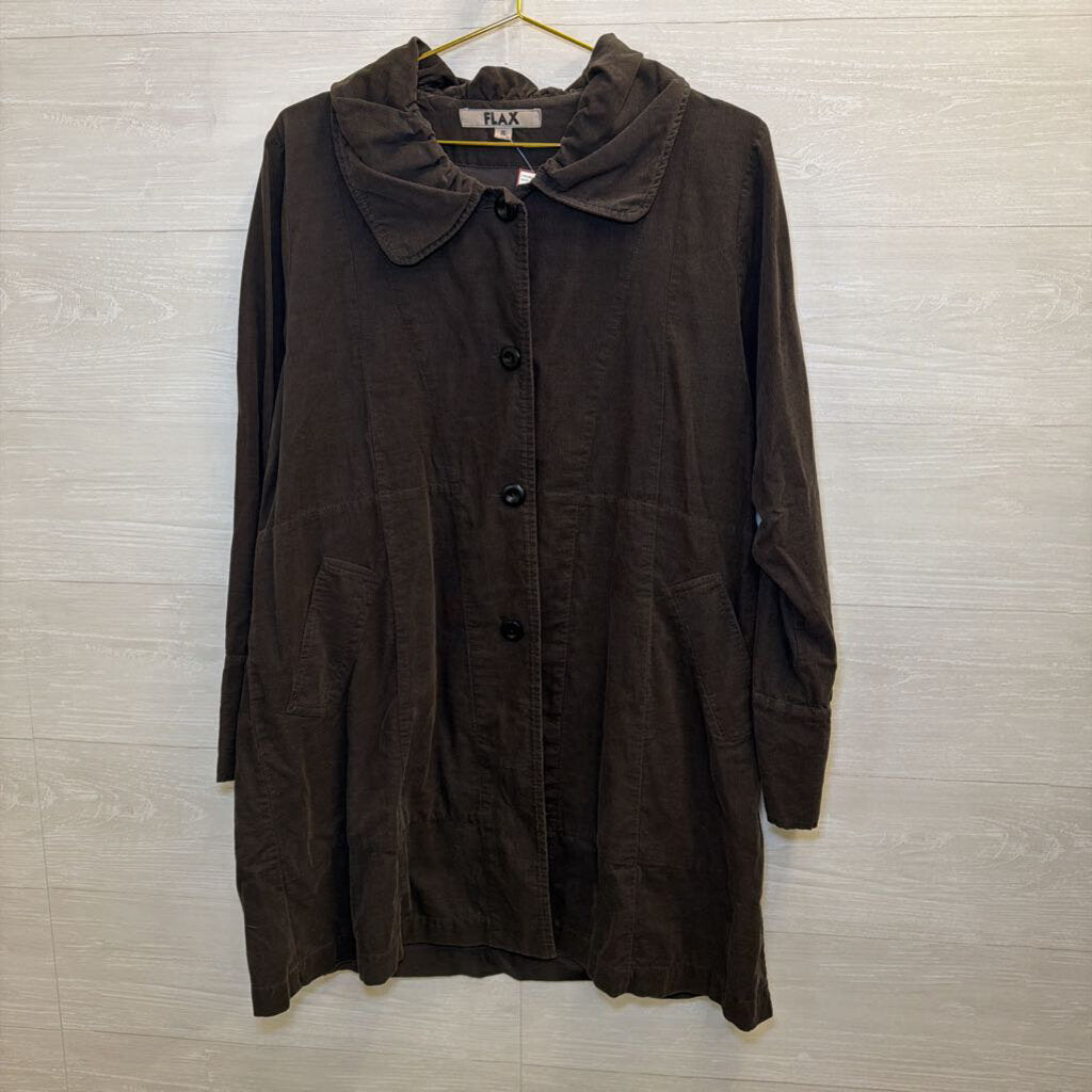 Flax Grey Charcoal Button-Front Longline Jacket Small