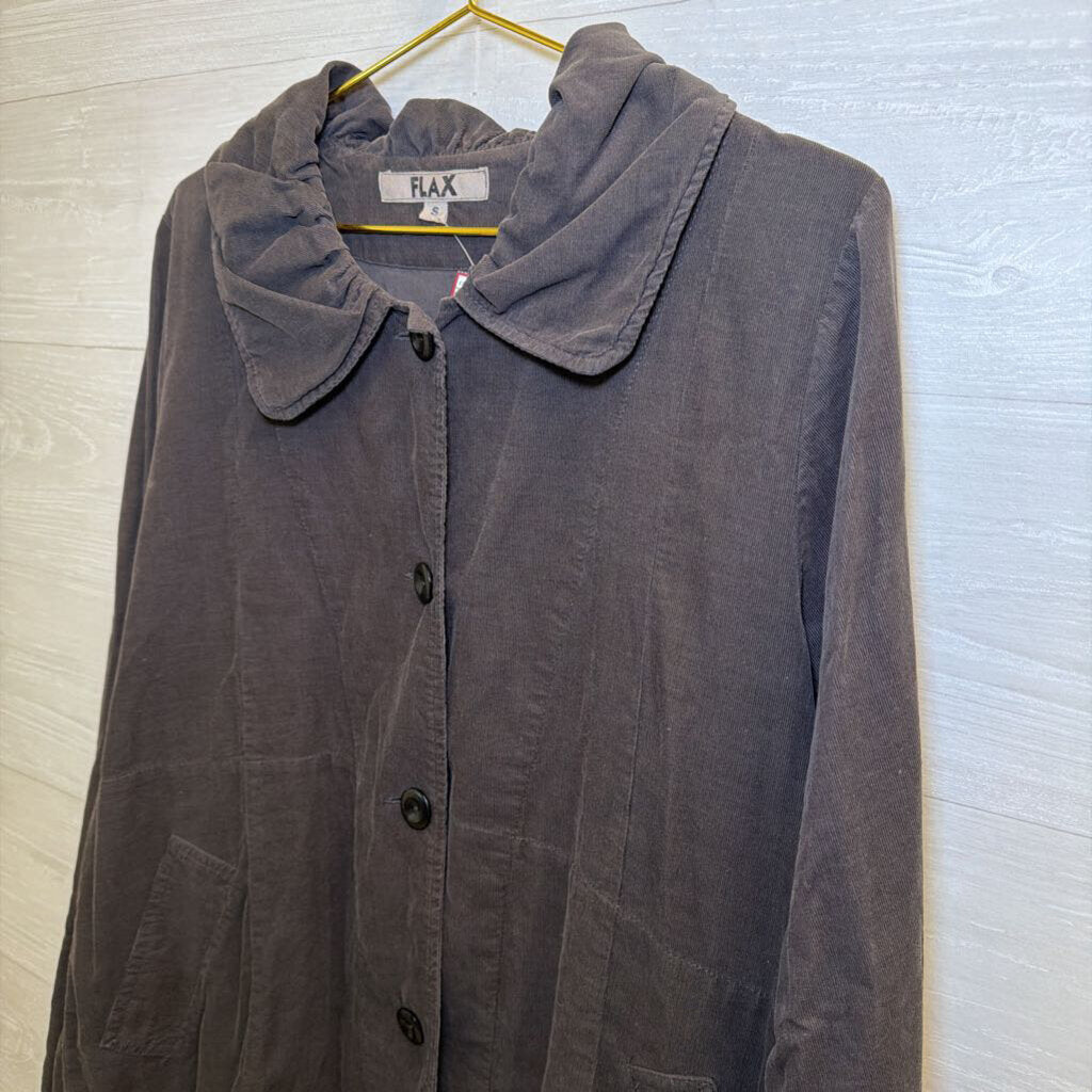 Flax Grey Charcoal Button-Front Longline Jacket Small