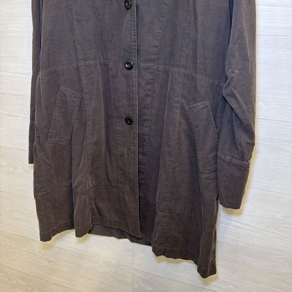 Flax Grey Charcoal Button-Front Longline Jacket Small