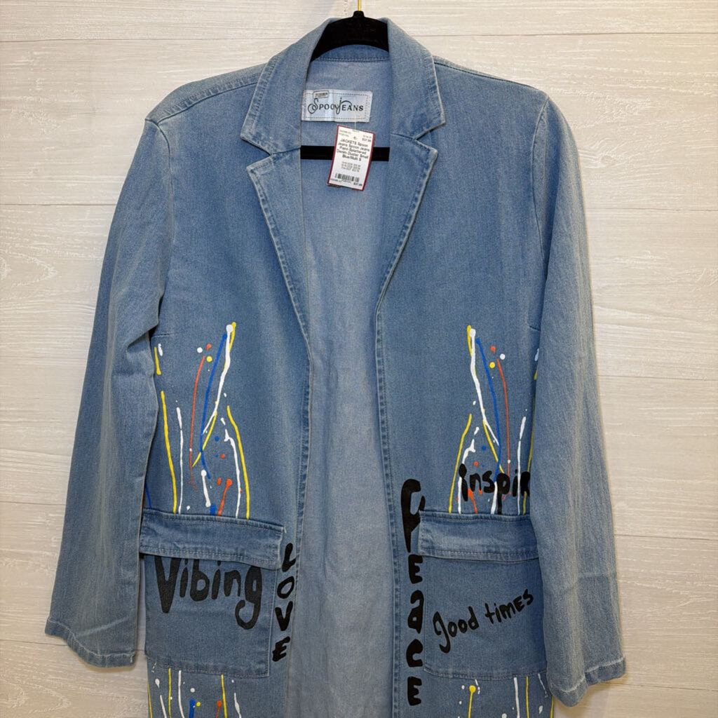Spoon Jeans Paint-Splattered Denim Duster Small