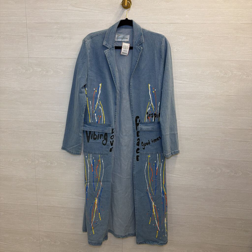 Spoon Jeans Paint-Splattered Denim Duster Small
