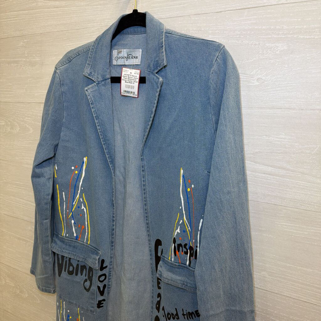 Spoon Jeans Paint-Splattered Denim Duster Small