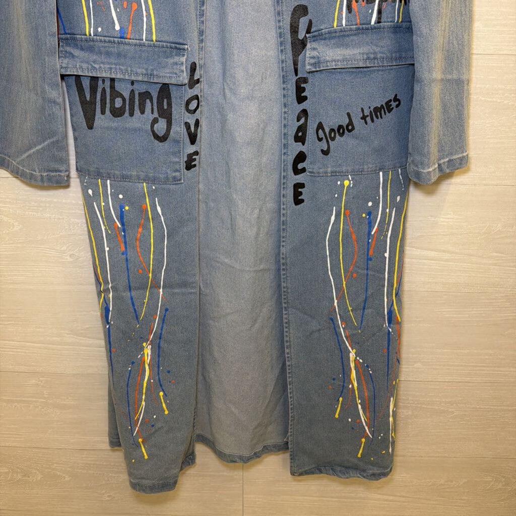Spoon Jeans Paint-Splattered Denim Duster Small