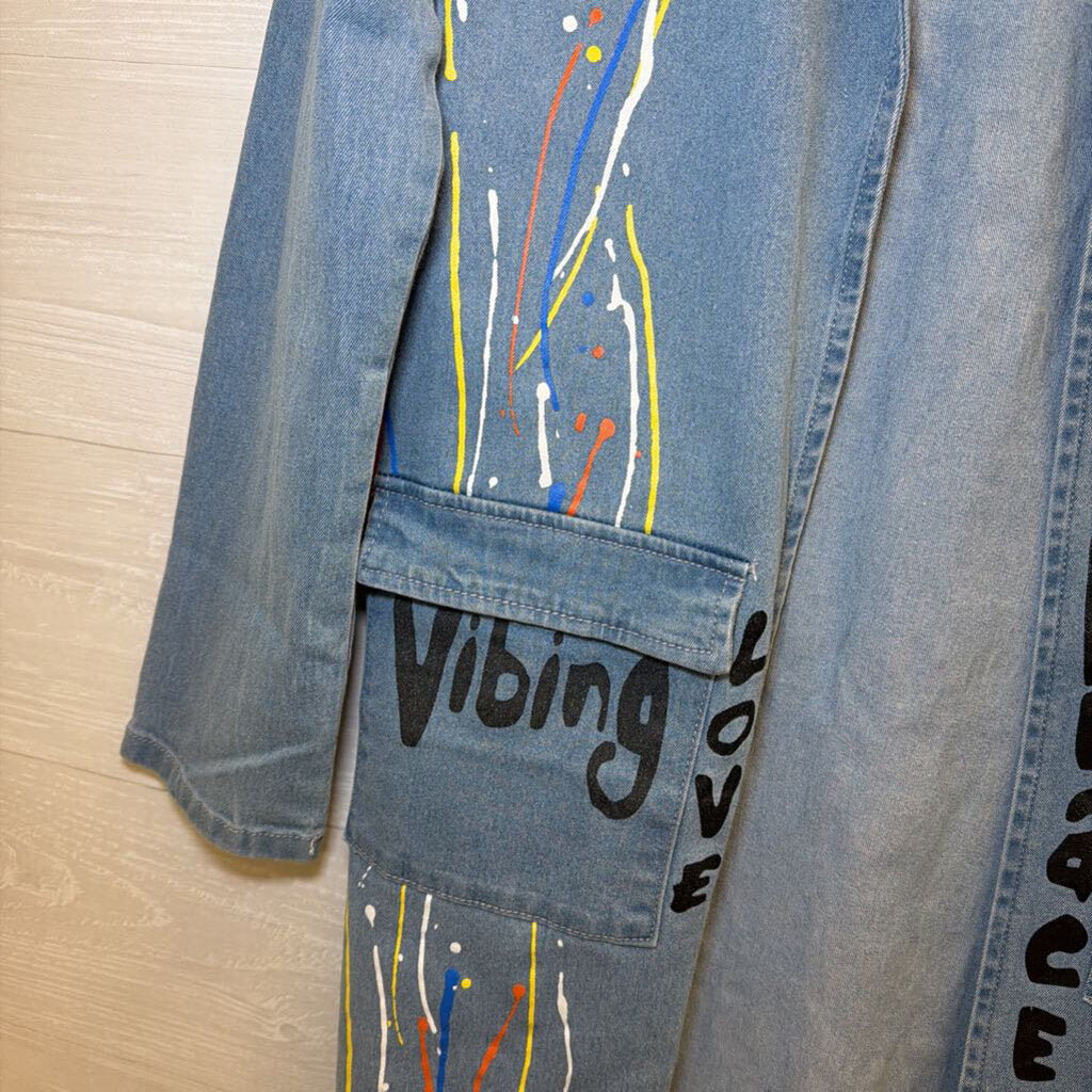 Spoon Jeans Paint-Splattered Denim Duster Small