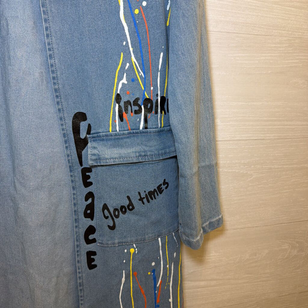 Spoon Jeans Paint-Splattered Denim Duster Small