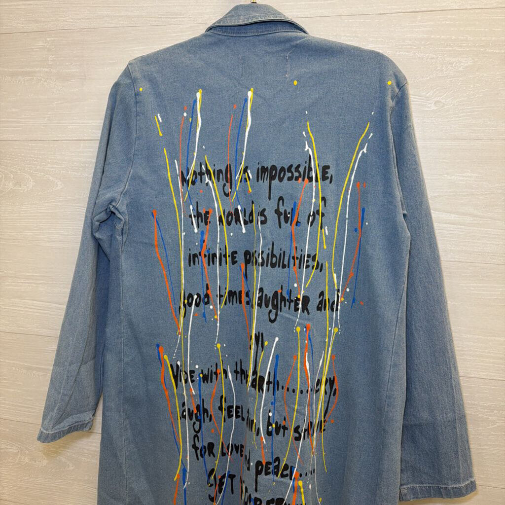 Spoon Jeans Paint-Splattered Denim Duster Small