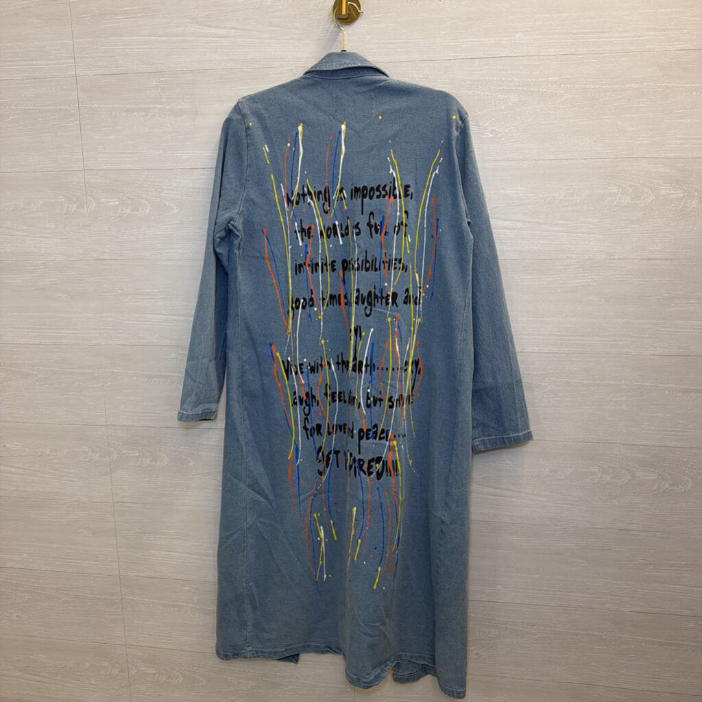 Spoon Jeans Paint-Splattered Denim Duster Small