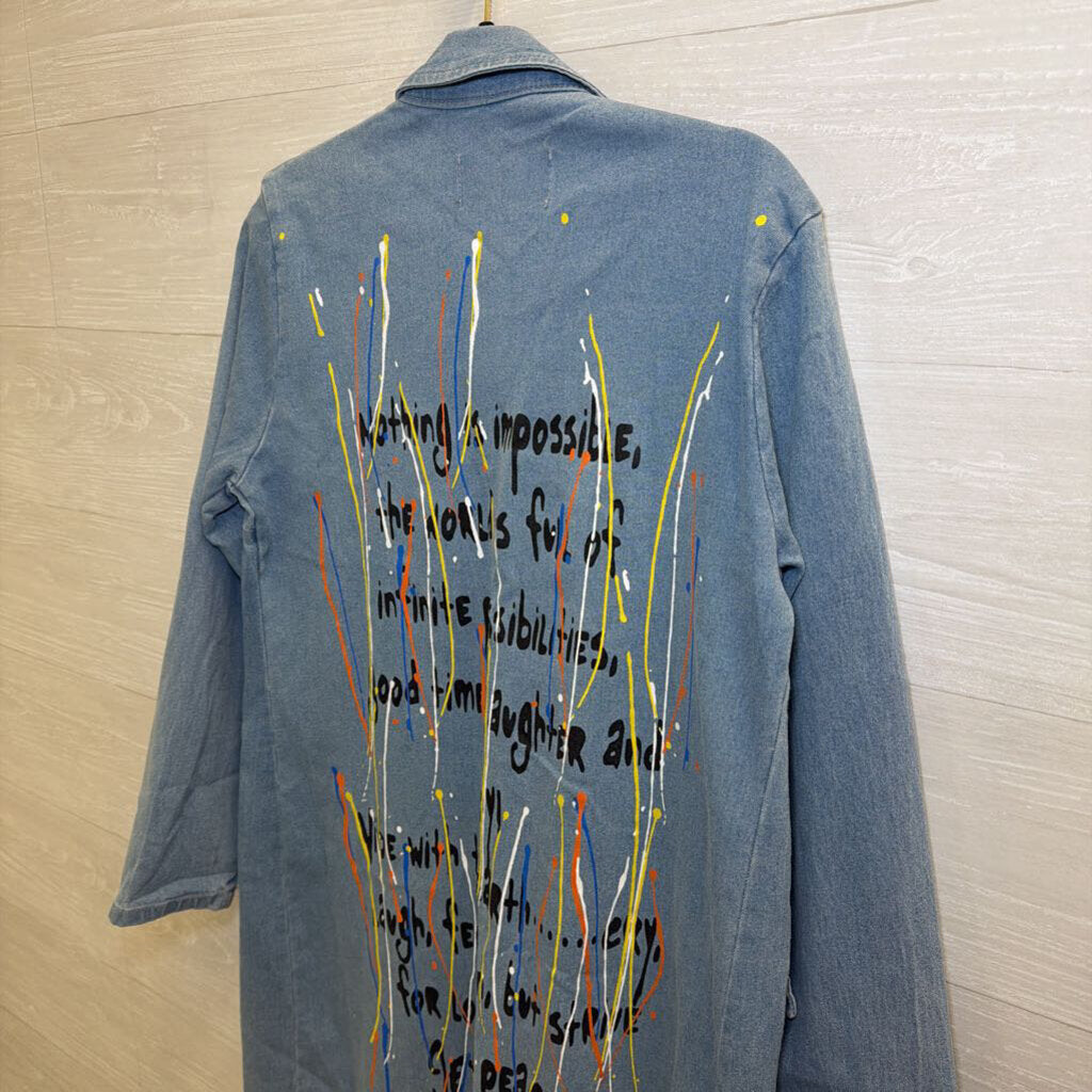 Spoon Jeans Paint-Splattered Denim Duster Small