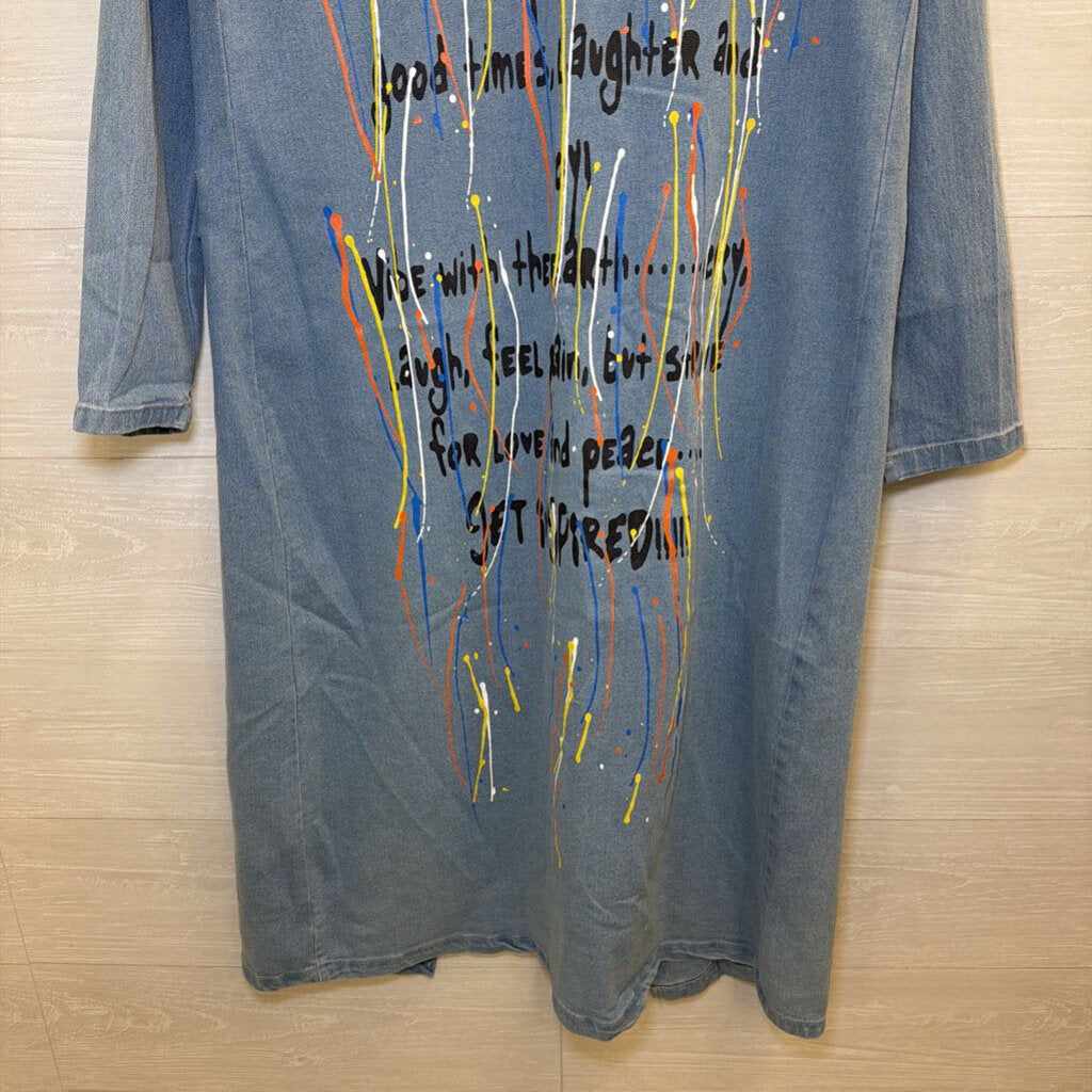 Spoon Jeans Paint-Splattered Denim Duster Small