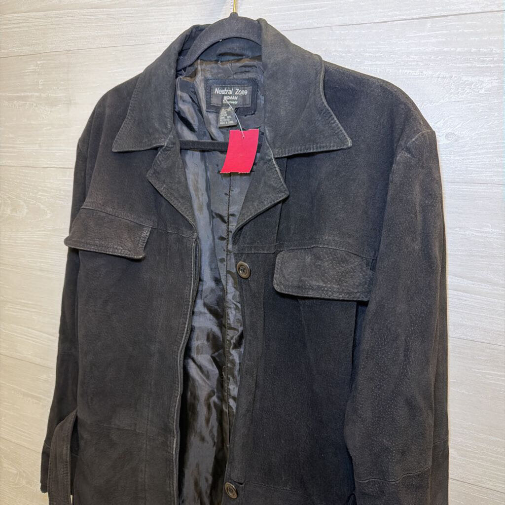 Vintage Black Suede-Finish Leather Jacket 1X
