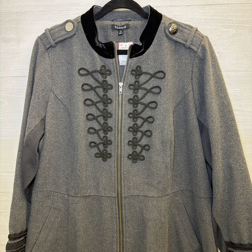 Torrid Grey Military Inspired Zip Front Coat 3