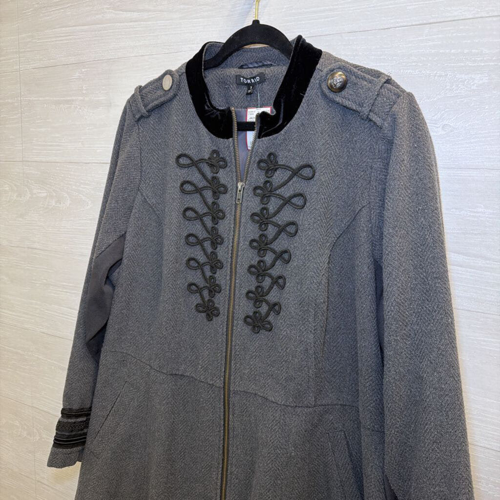 Torrid Grey Military Inspired Zip Front Coat 3