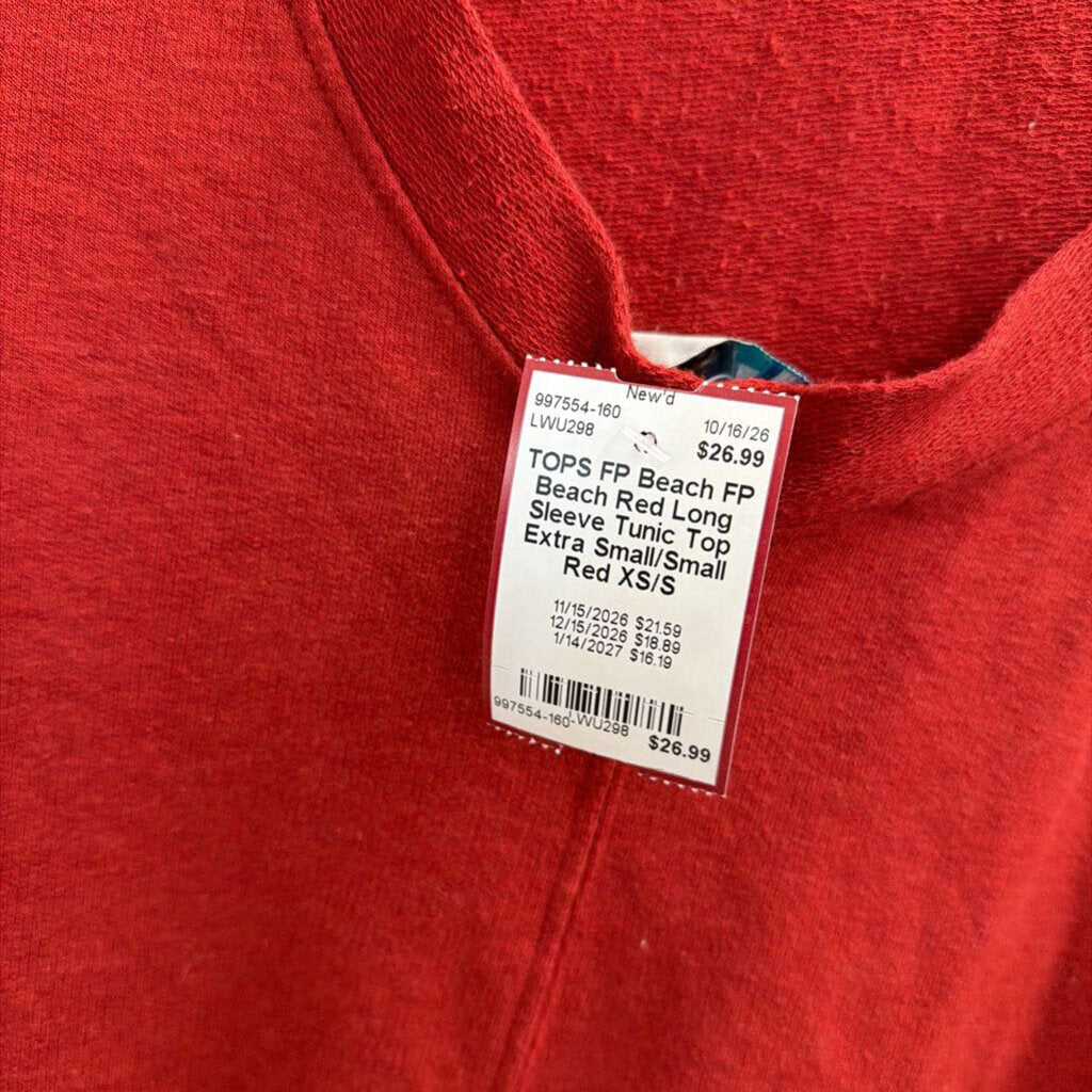 FP Beach Red Long Sleeve Tunic Top Extra Small/Small