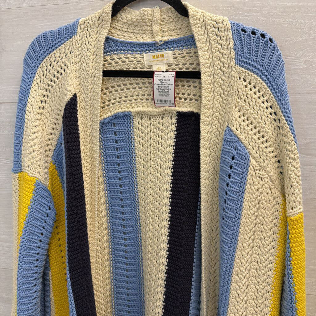 Maeve Cream/Blue/Yellow Striped Knit Cardigan Extra Small/Small