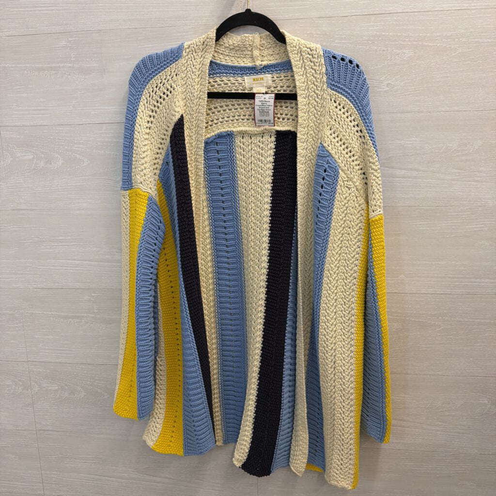 Maeve Cream/Blue/Yellow Striped Knit Cardigan Extra Small/Small