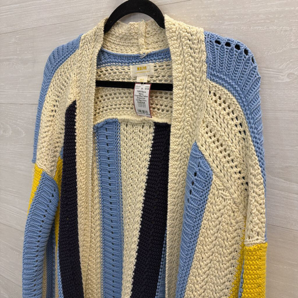 Maeve Cream/Blue/Yellow Striped Knit Cardigan Extra Small/Small