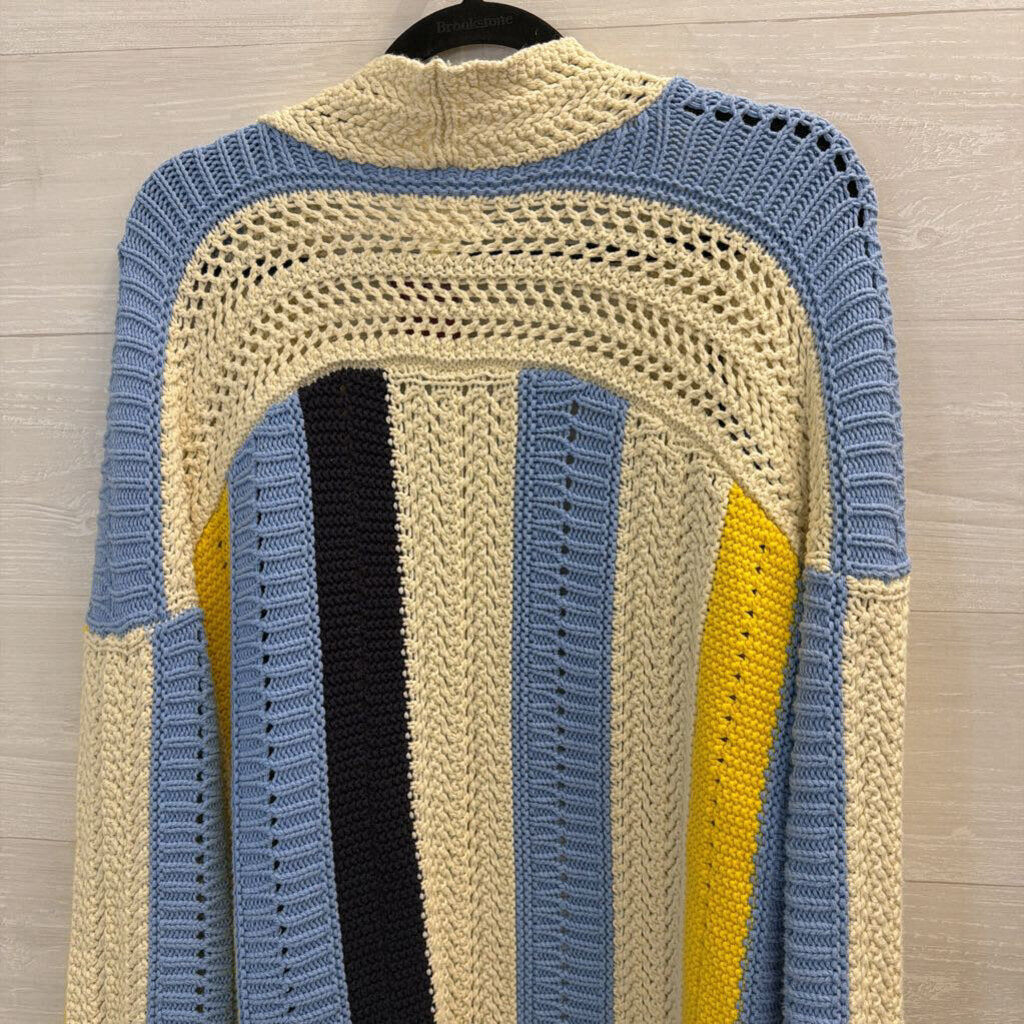 Maeve Cream/Blue/Yellow Striped Knit Cardigan Extra Small/Small