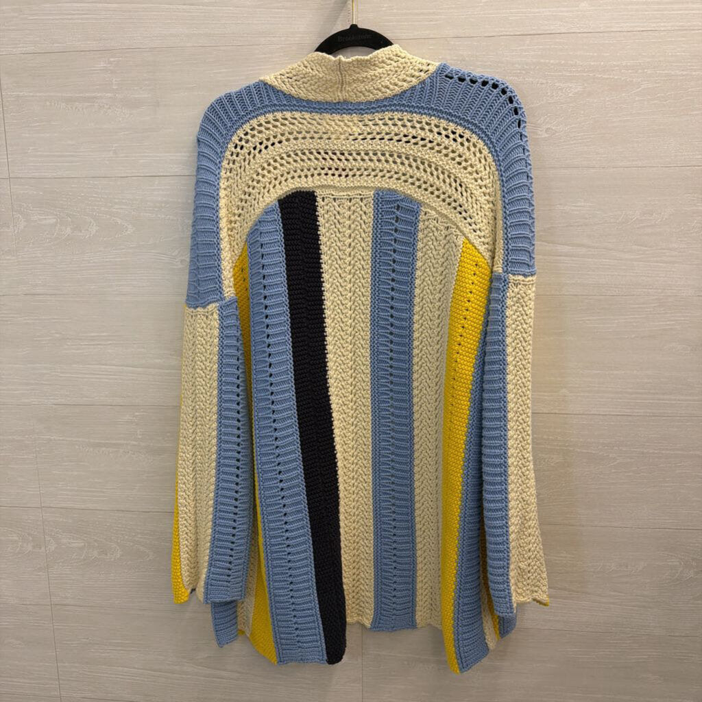 Maeve Cream/Blue/Yellow Striped Knit Cardigan Extra Small/Small