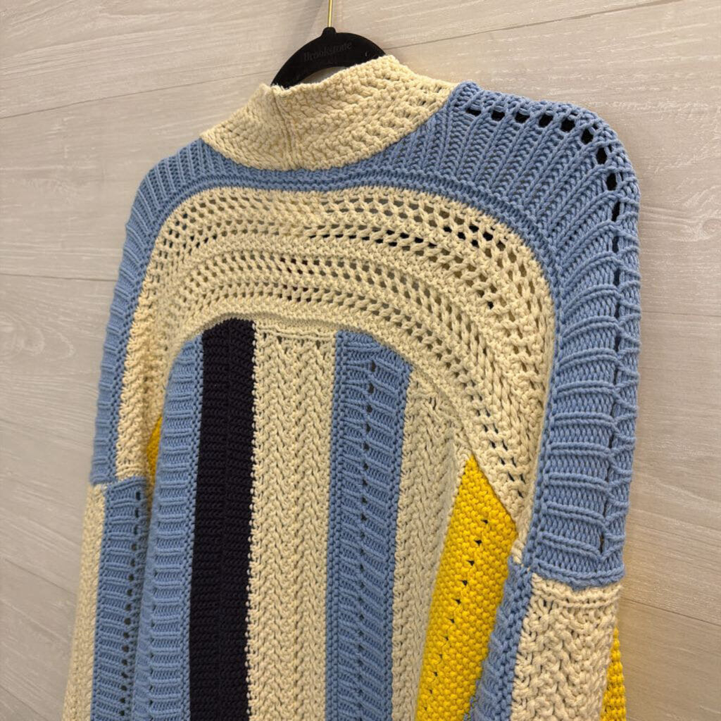 Maeve Cream/Blue/Yellow Striped Knit Cardigan Extra Small/Small