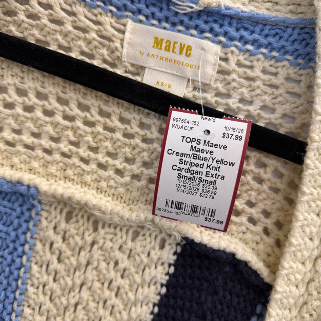 Maeve Cream/Blue/Yellow Striped Knit Cardigan Extra Small/Small